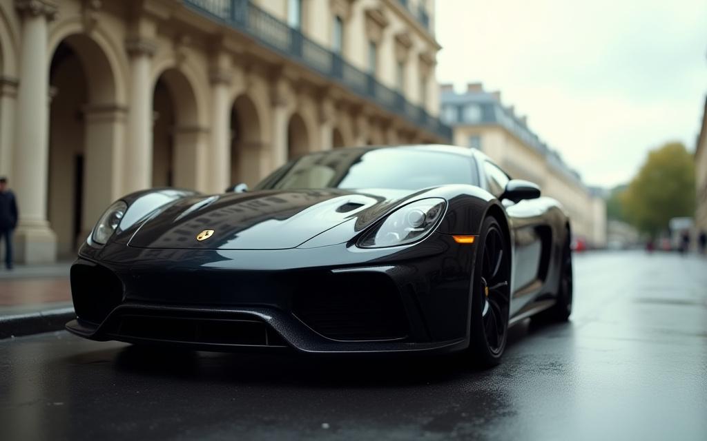 Voiture de luxe brillante garée près de l'architecture parisienne