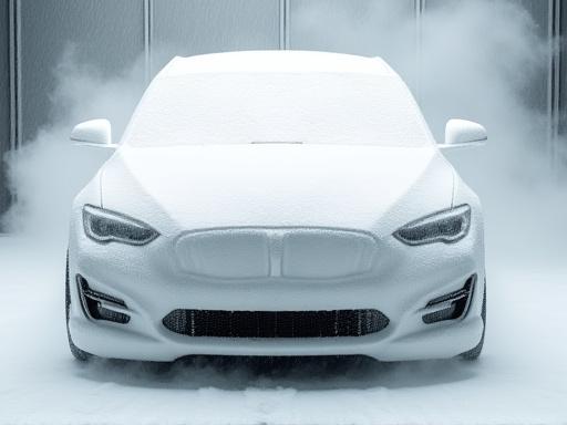 Voiture recouverte de mousse active nettoyante