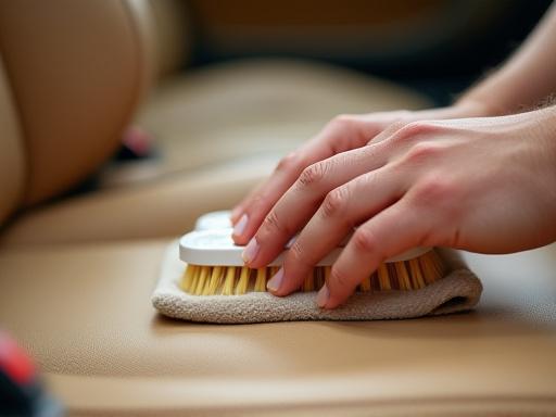 Nettoyage de précision d'un siège en cuir beige